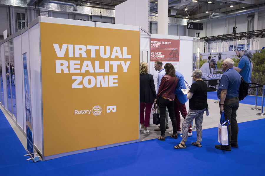 The Virtual Reality Zone entrance and safety information at the convention