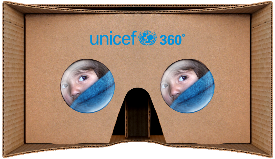 The UNICEF360 fold-flat cardboard viewer, which turned a donor's smartphone into a virtual window into the field